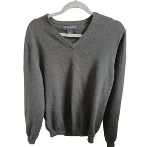Brooks Brothers Men's Dark Gray V Neck MERINO WOOL Blend Sweater Size M